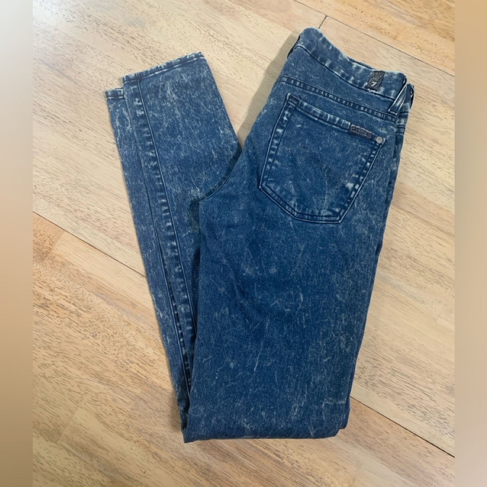 7 For All Mankind Y2K Blue Acid Wash Skinny Jeans sz27
